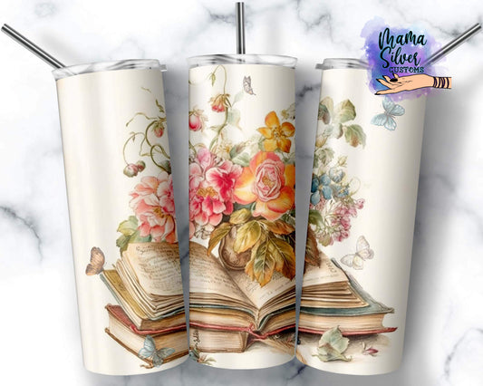 Vintage Flowers & Book 20oz Skinny Tumbler