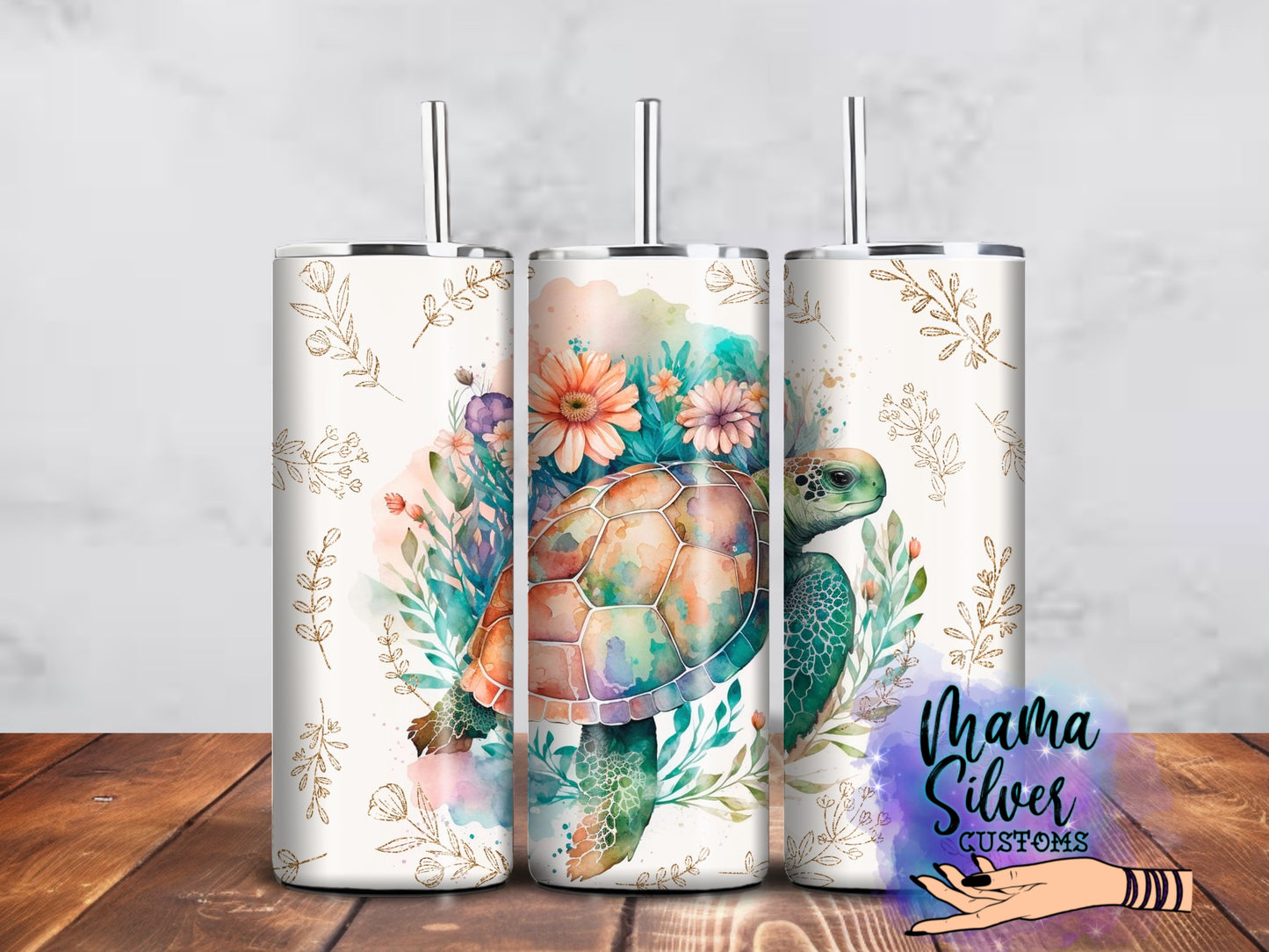 Floral Sea Turtle 20oz Skinny Tumbler